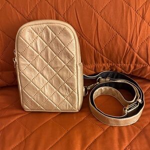 Quilted Metallic Phone Crossbody in Rose Gold